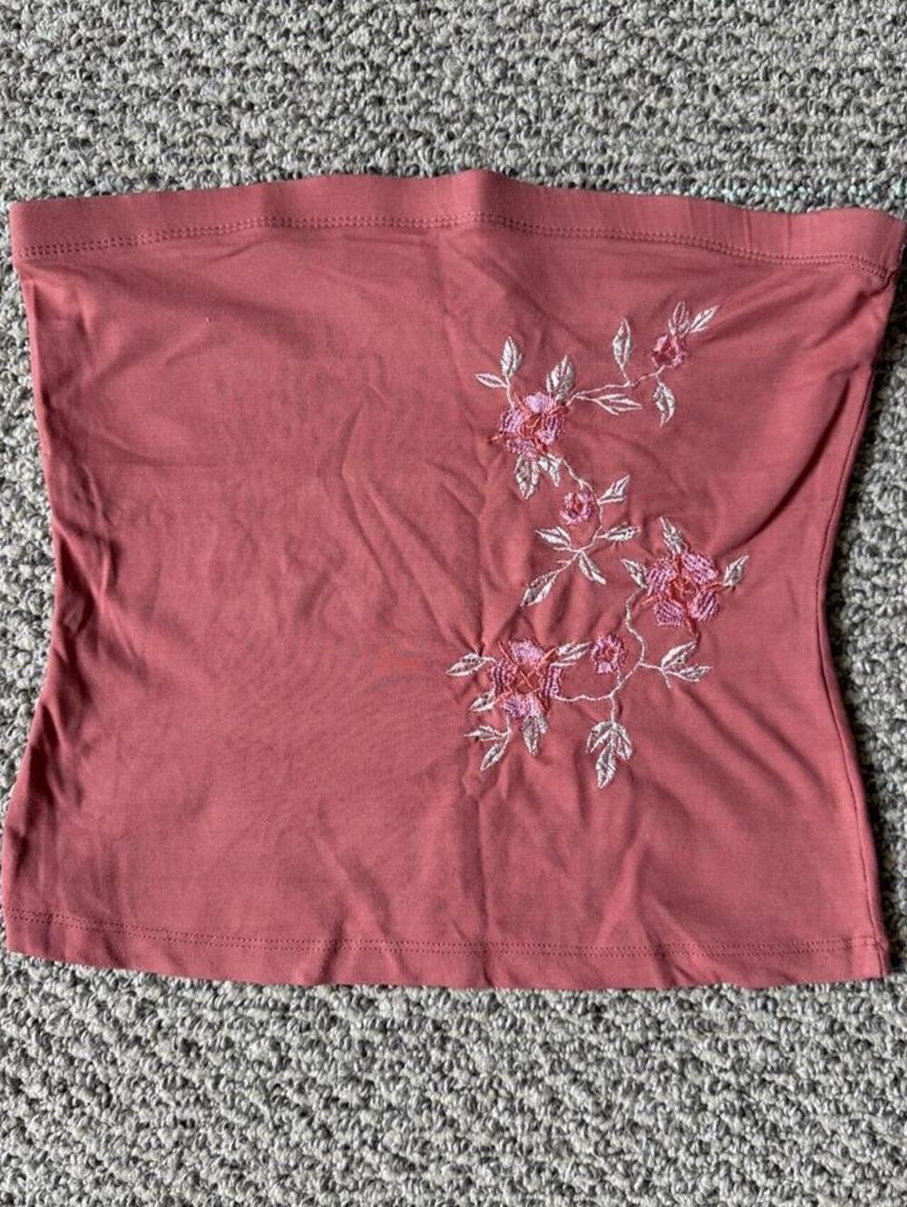 Sans Souci y2k orange tube crop top with embroidered floral design